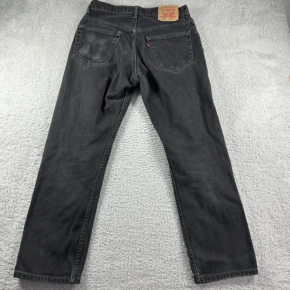 VINTAGE Levi 505 Jeans Mens 33x30 (30x29) Black Faded‎ Regular Fit Made in USA
